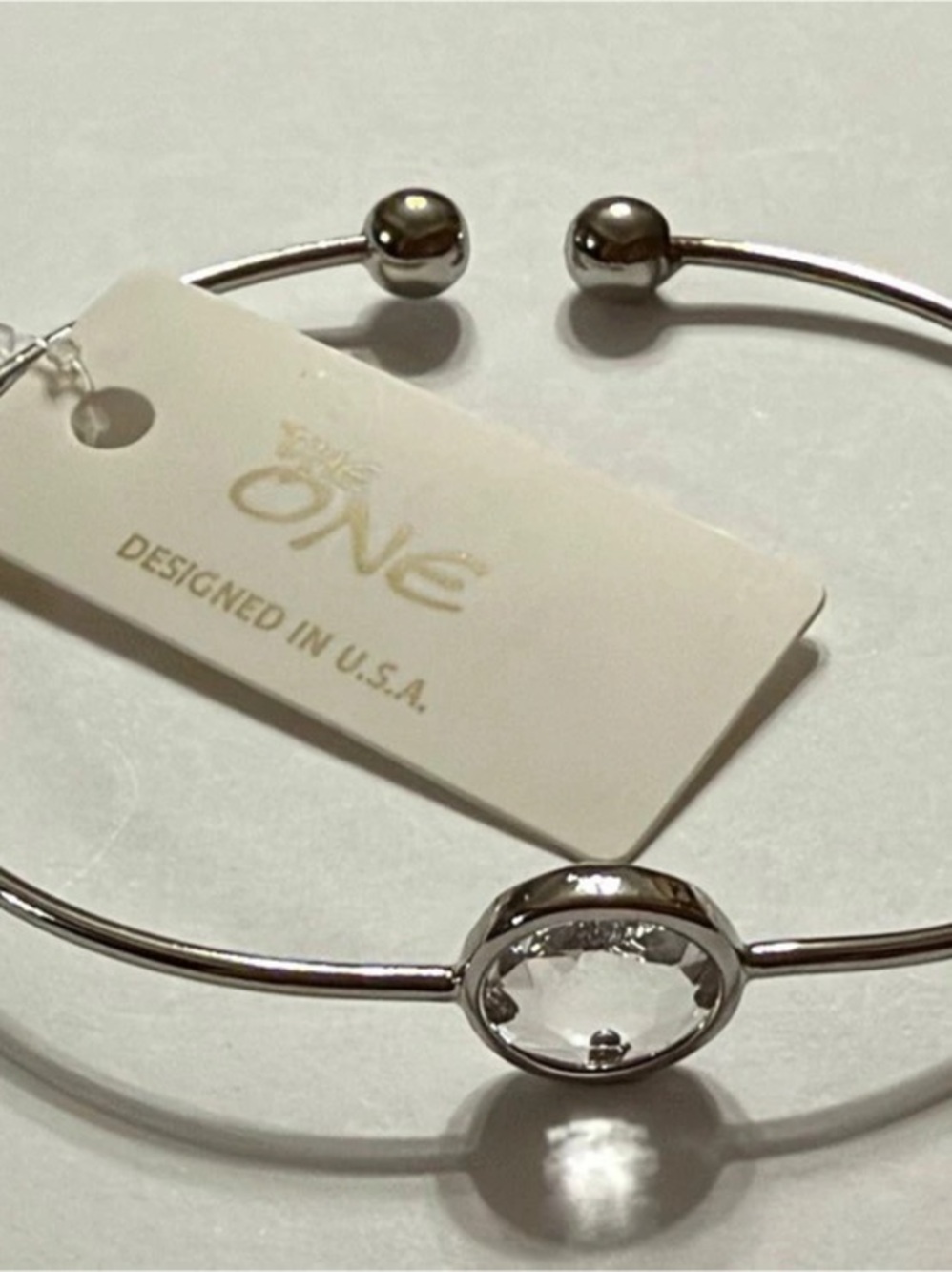 the One Crystal Center Cuff Bracelet in Silver NWT